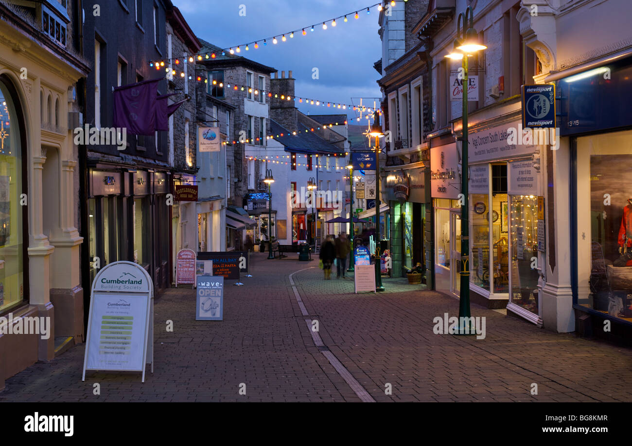 Finkle Street at night, Kendal, Cumbria, England UK Stock Photo