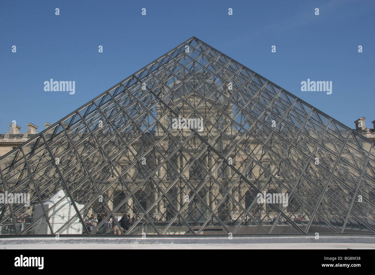 Louvre Museum. The large glass pyramid. The pyramids was designed by the architect Leo Ming Pei