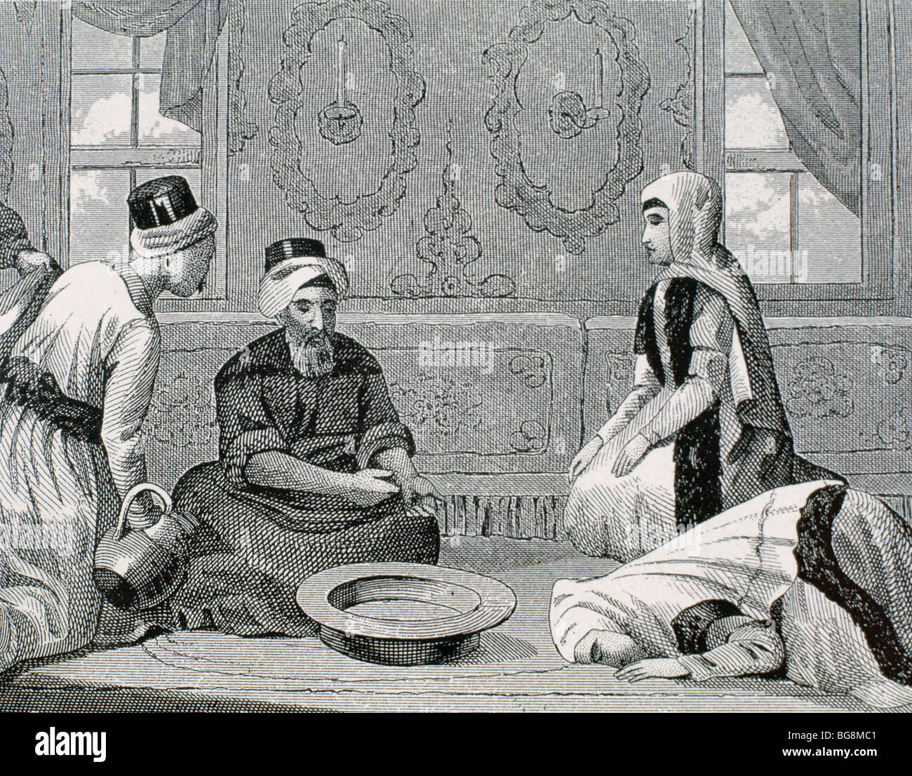 OTTOMAN EMPIRE. TURKEY. Turkish noble grooming. Engraving of the nineteenth century. Stock Photo