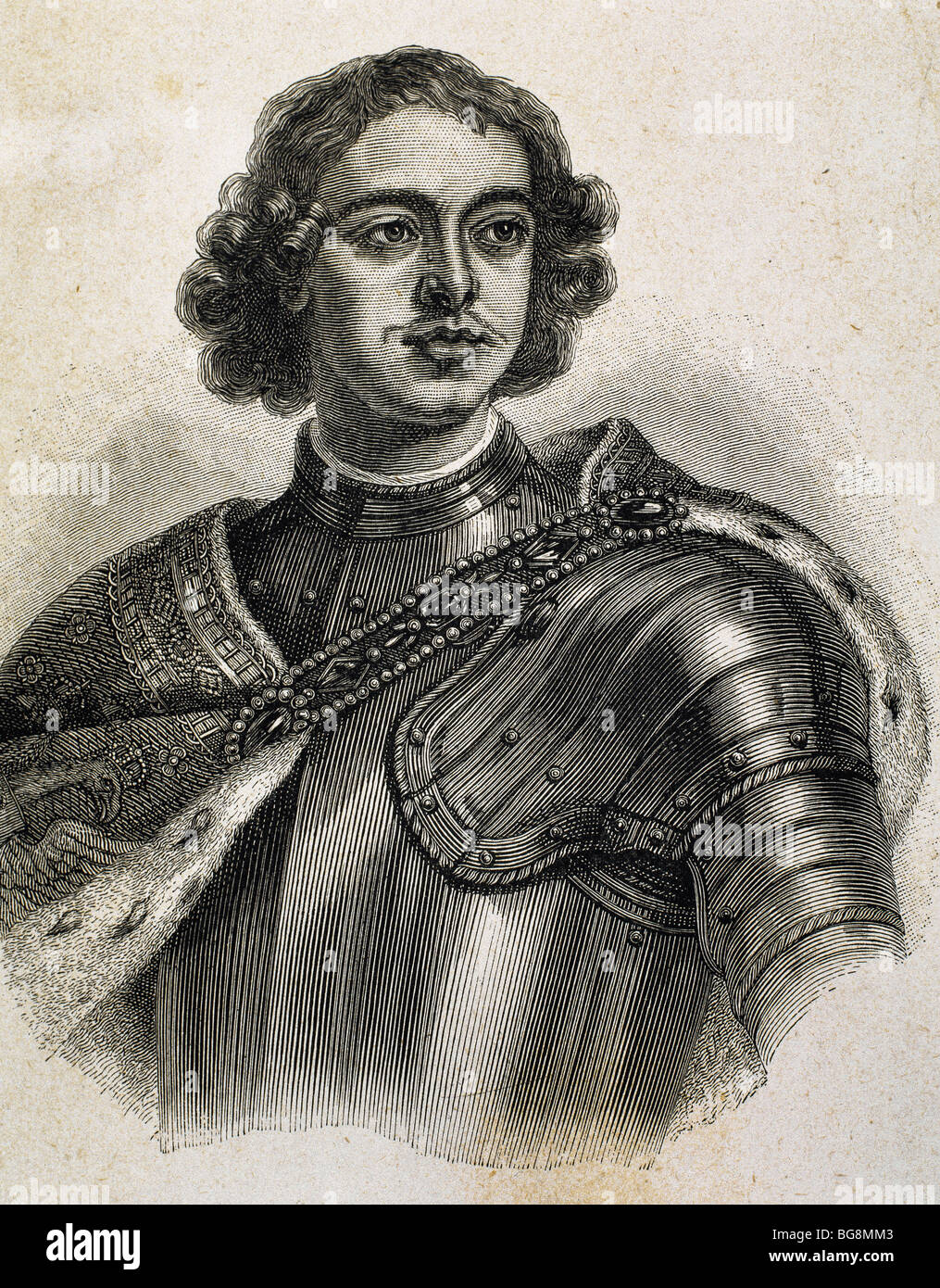 PETER I ' THE GREAT '(Moscow 1672-St Petersburg, 1725). Tsar of Russia (1682-1725), son of Tsar Alexis and Nataliya. Engraving. Stock Photo