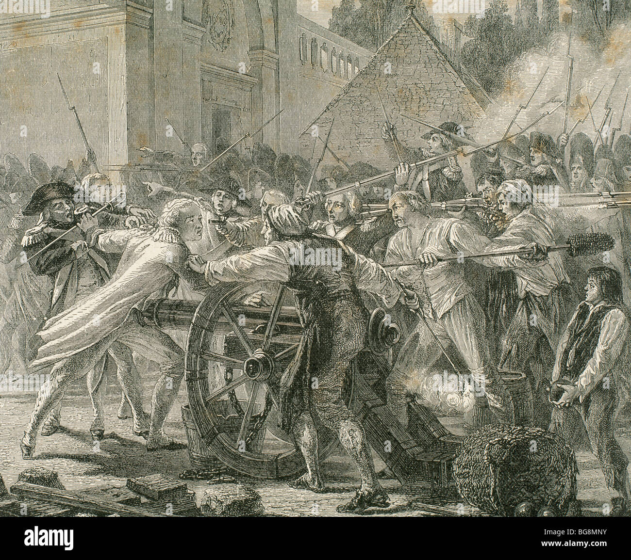 FRENCH REVOLUTION. Heroic act of Desilles. Engraving by T. Meyer Heine. Stock Photo