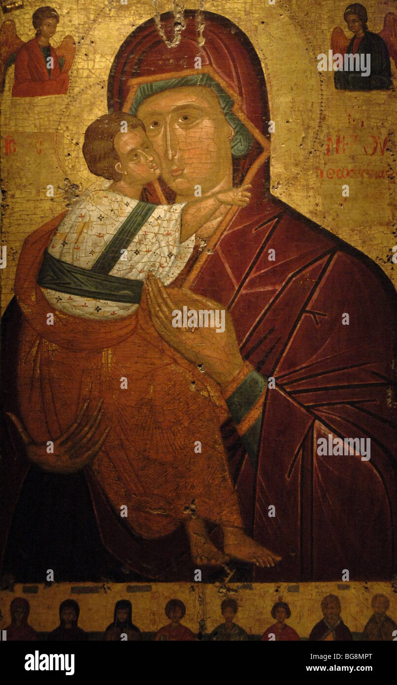 BYZANTINE ART. GREECE. Doubled-sided ICON with VIRGIN HODEGETRIA . Stock Photo