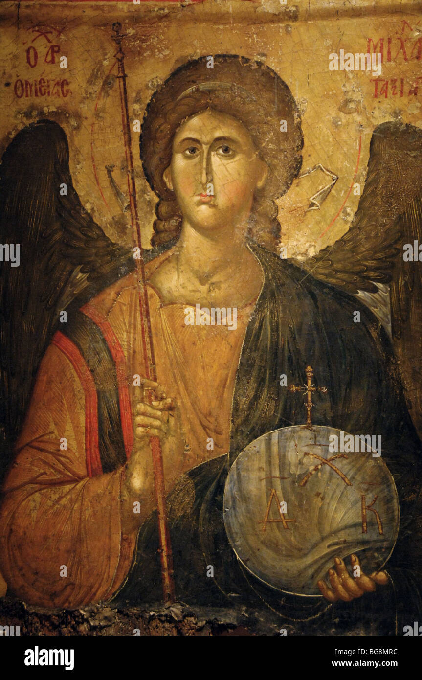 BYZANTINE ART. GREECE. ICON with Saint Michael Archangel by workshop Constantinople. Stock Photo