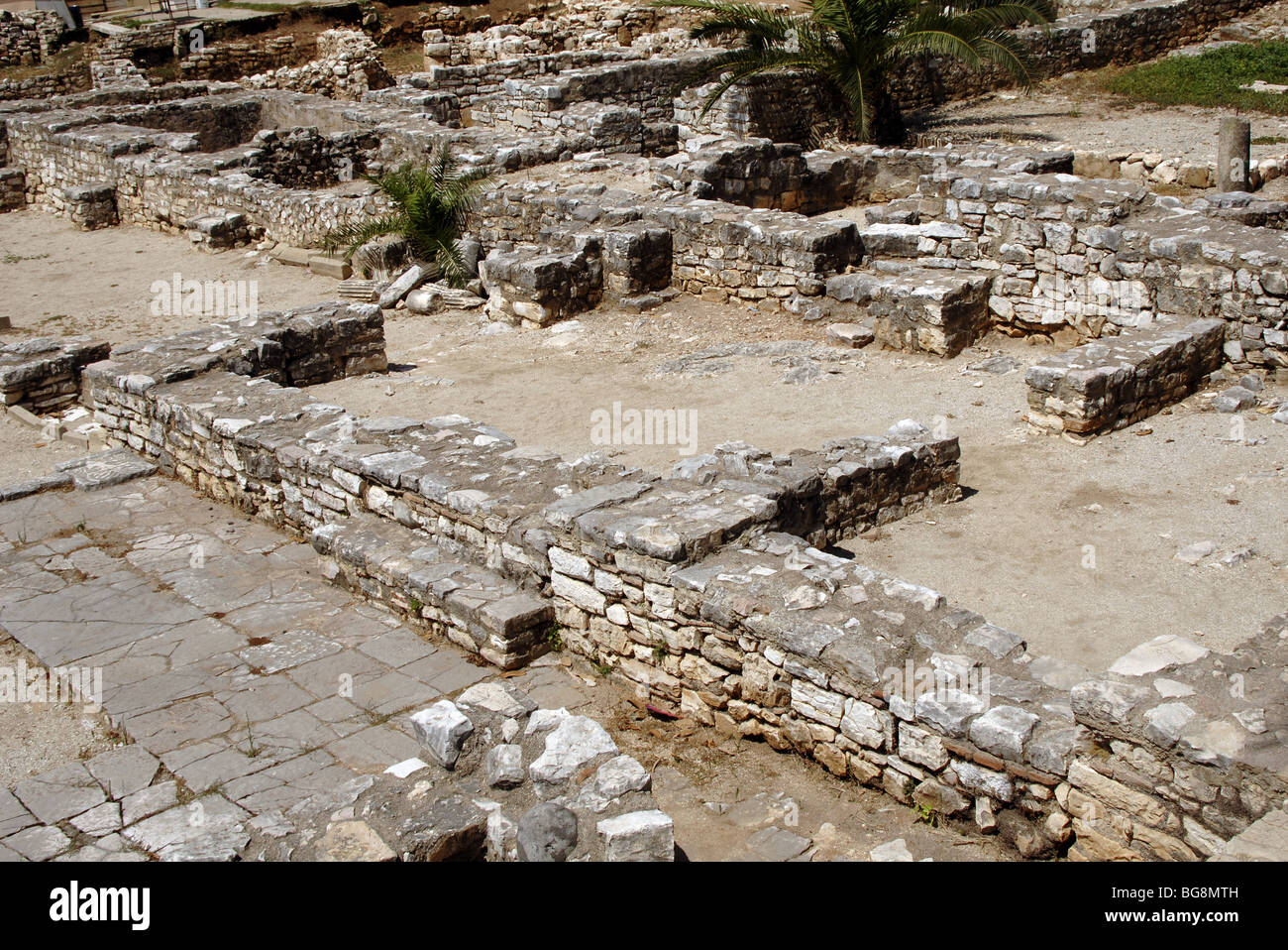 HEBREW ART. REPUBLIC OF ALBANIA. Archaeological remains of the ancient synagogue dating from the V-VI. Saranda. Stock Photo