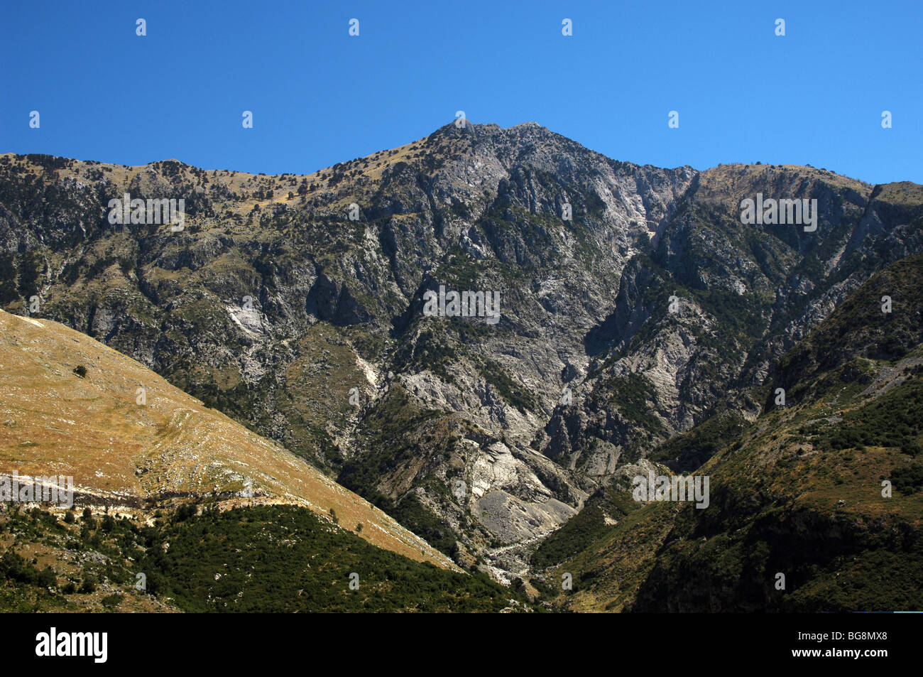 REPUBLIC OF ALBANIA. Mountainous landscape between Himara and Vlora. buscar. Çikes mountains. Stock Photo