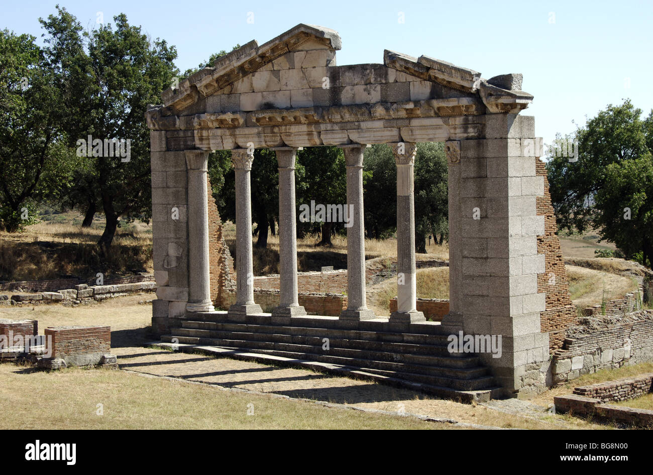 Greek ART. Hellenistic period. Republic of Albania. Bouleterion, building dated in the II century AD. Ruins of Apollonia. Fier. Stock Photo