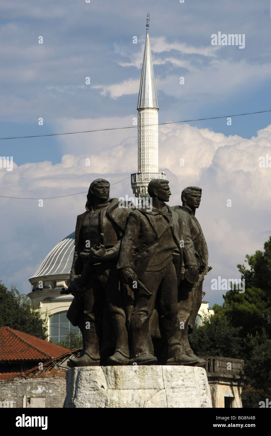 REPUBLIC OF ALBANIA. Shkodra (Scutari) 5 Heroes Monument. Stock Photo