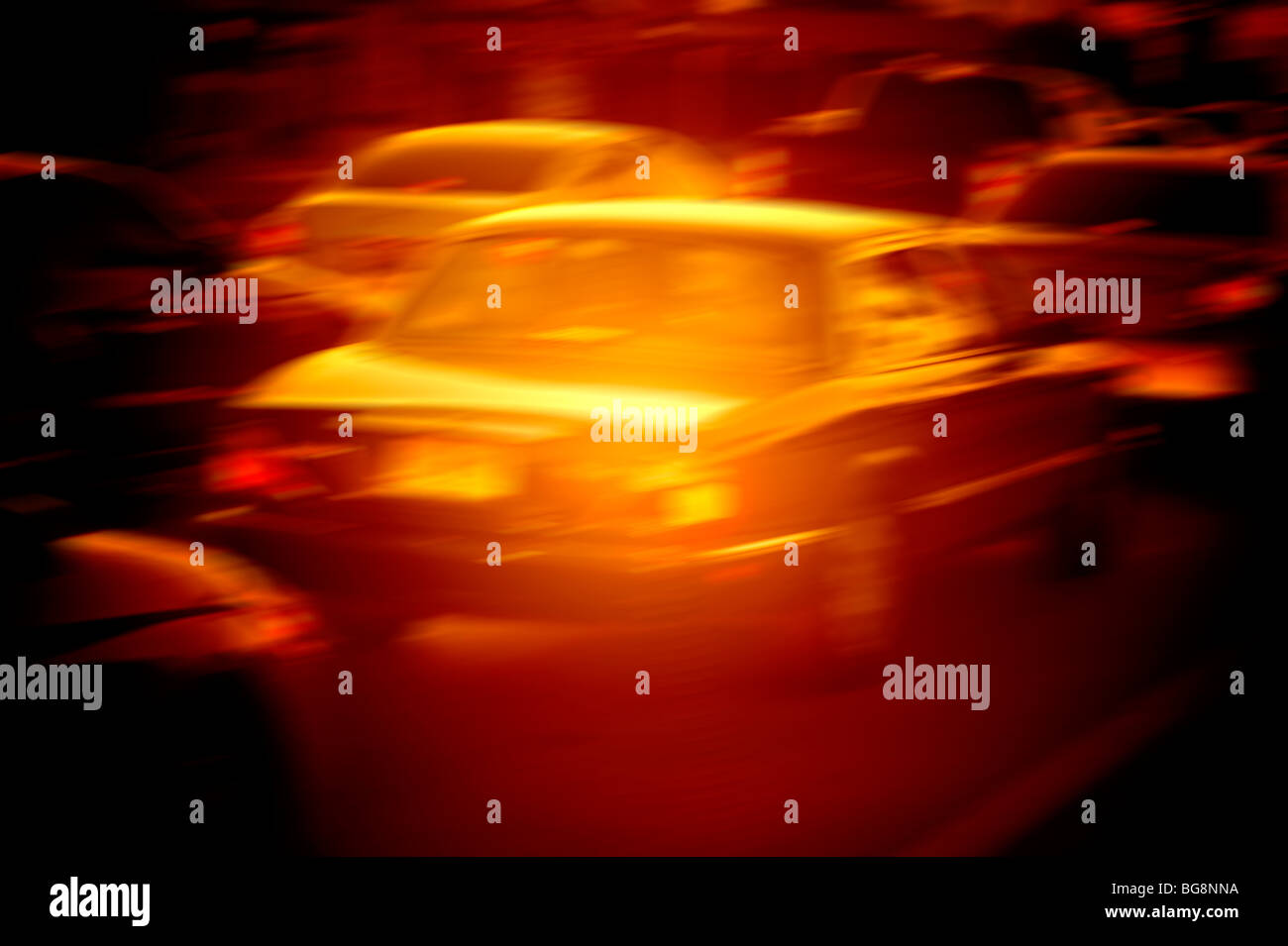 blurred car traffic at sunset Stock Photo