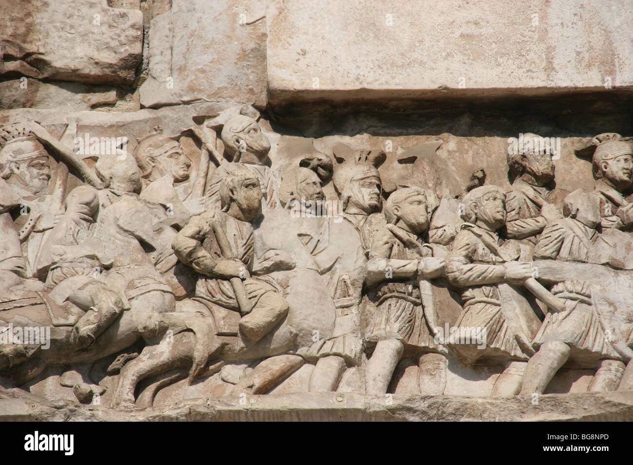 Arch of Constantine. Relief depicting soldiers in a battle. Rome Stock ...