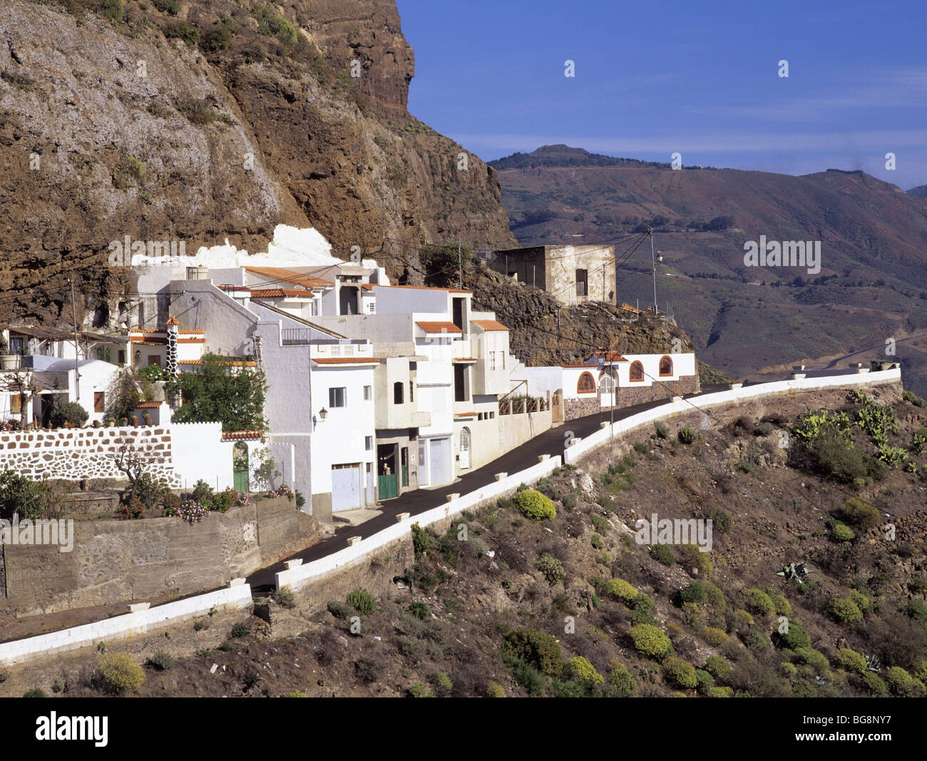 Artenara, Gran Canaria, Canary Isles, Spain. Cave houses built into the