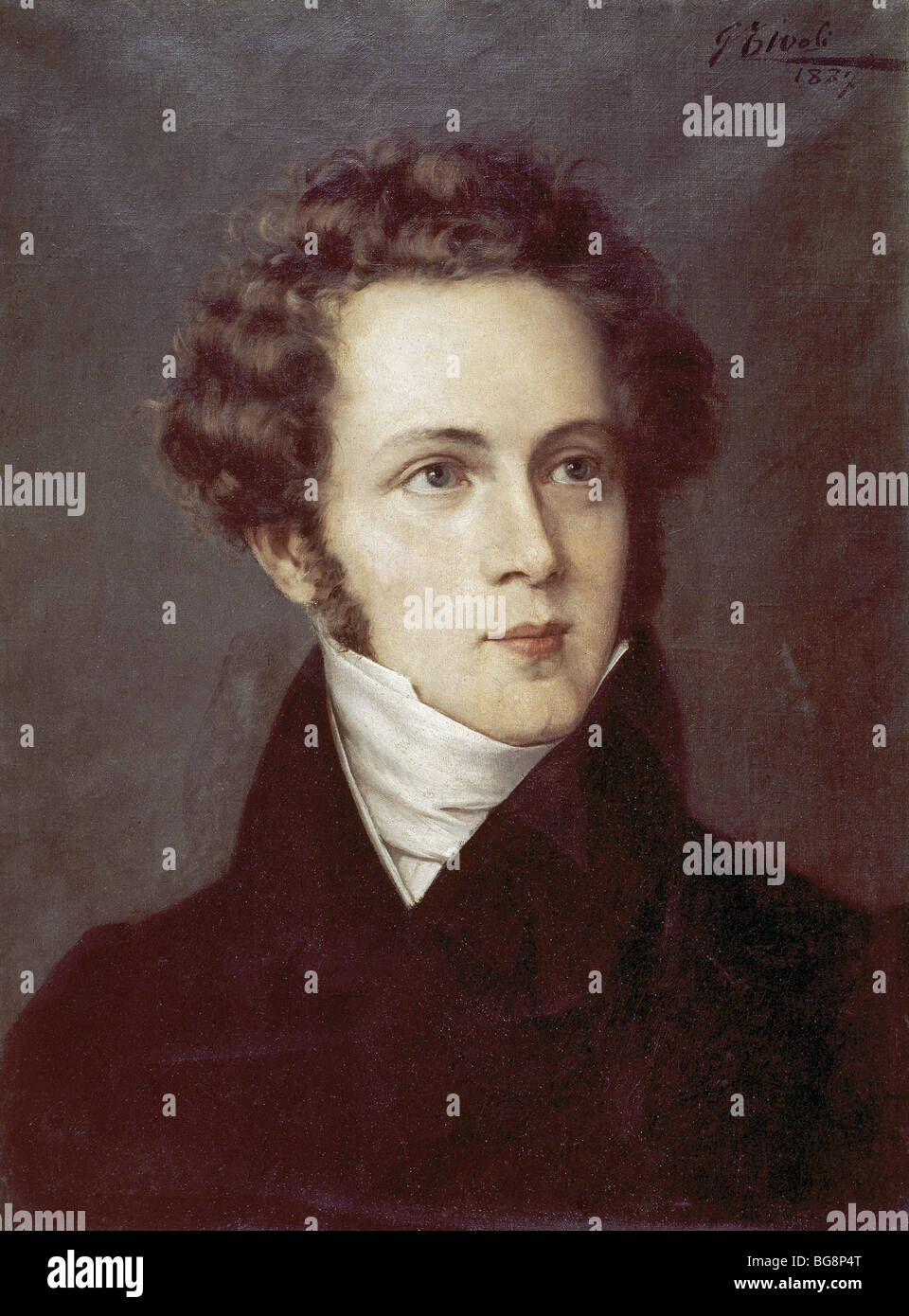 BELLINI, Vincenzo (Catania, 1801-Puteaux, 1835). Italian composer. Painting by G. Tivoli. Stock Photo