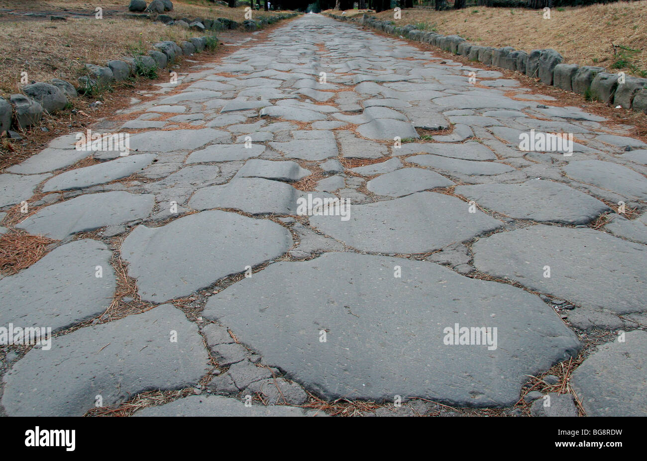 Roman Art. The Appian Way (Via Apia). Road connected Rome to Brindisi and Apulia. Republic era. 312 A.B. Rome. Italy. Europe. Stock Photo