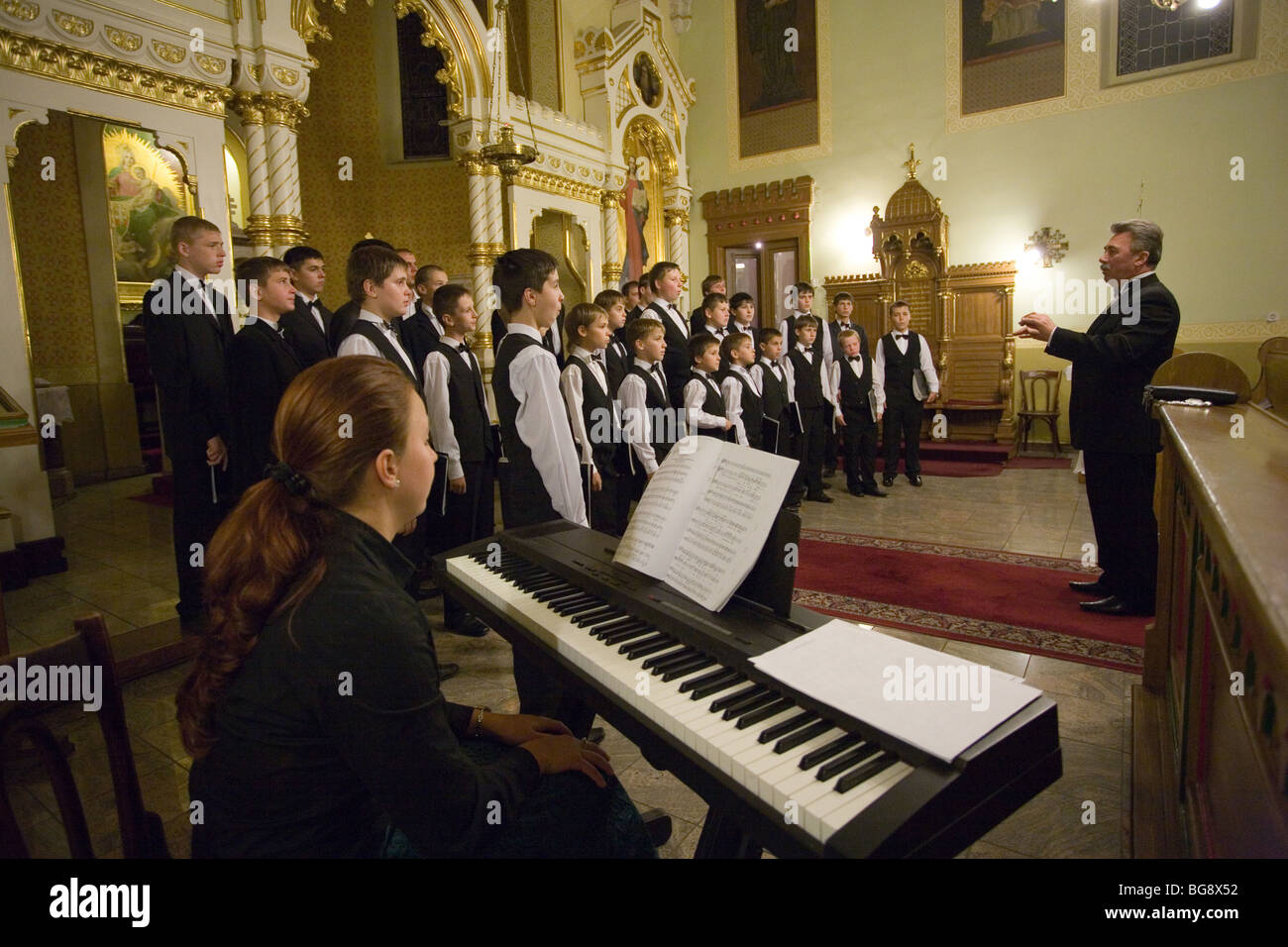BUDAPEST-October 6: Members of the Boy Choir of Munkacs perform at an Greek Catholic Church (conductor: Volodimir Volontir) Stock Photo