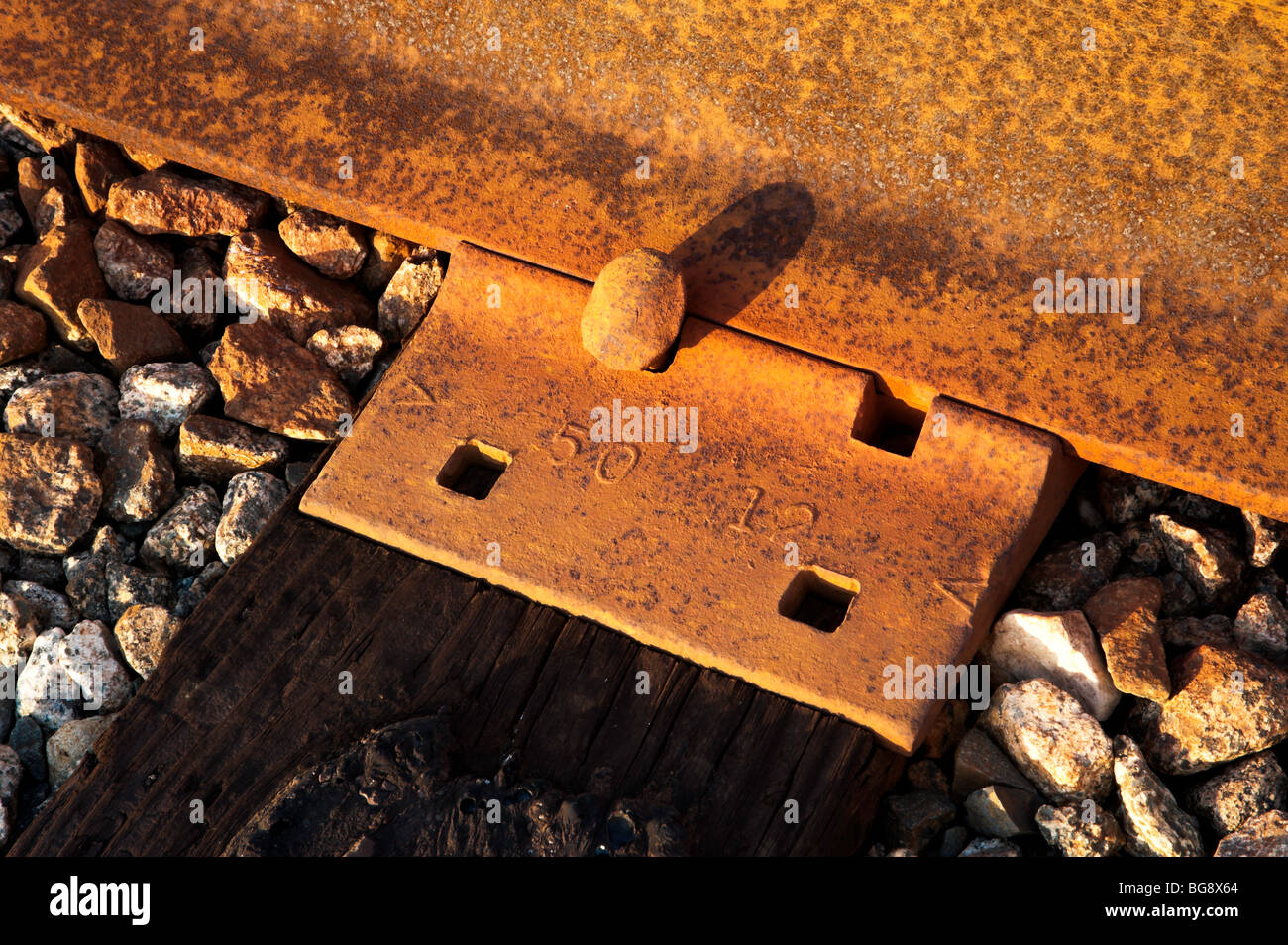Railroad spikes and tie plate Stock Photo Alamy