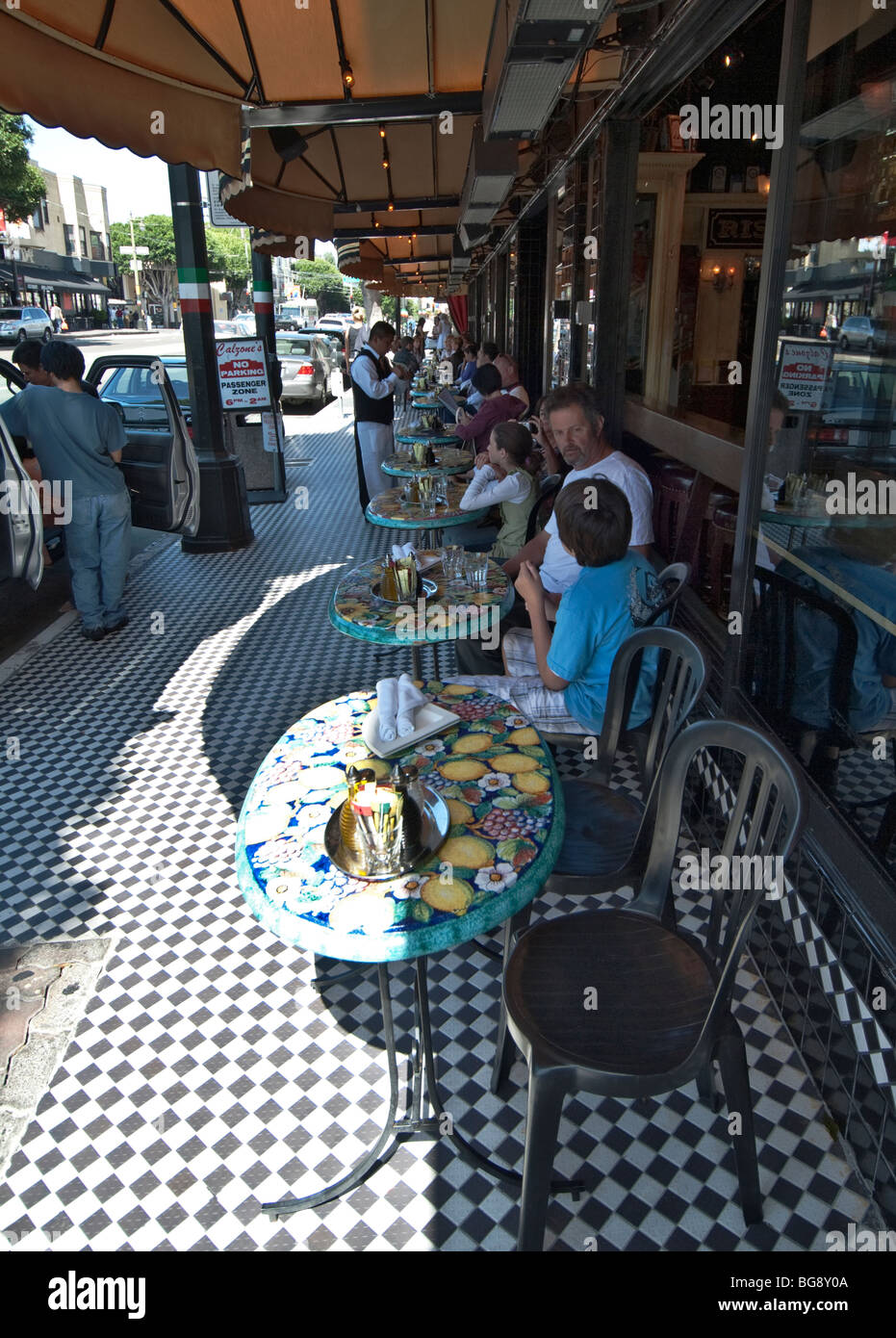 California San Francisco North Beach neighborhood Calzone's sidewalk cafe restaurant Stock Photo