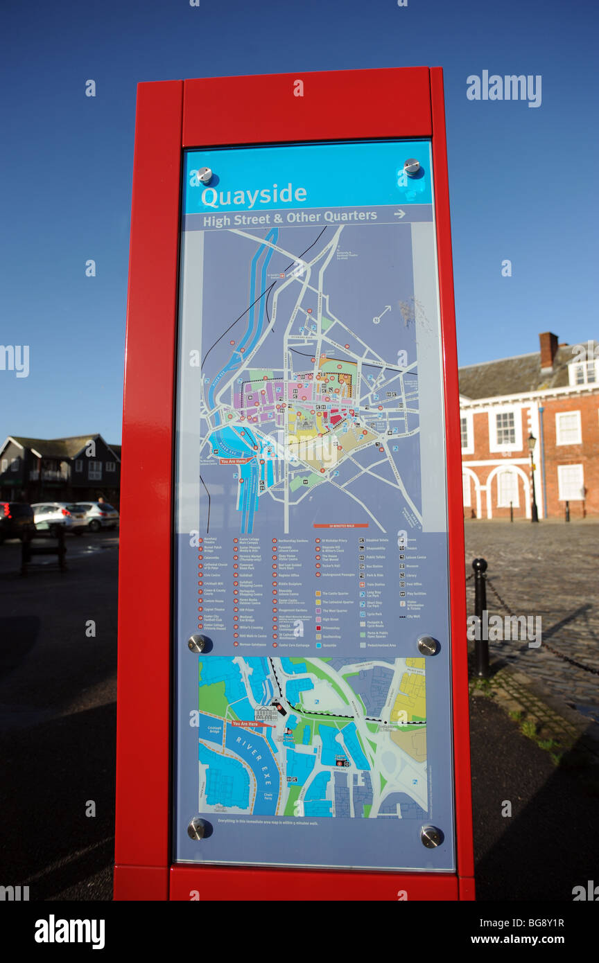 Information board and map on the quayside in exeter Stock Photo