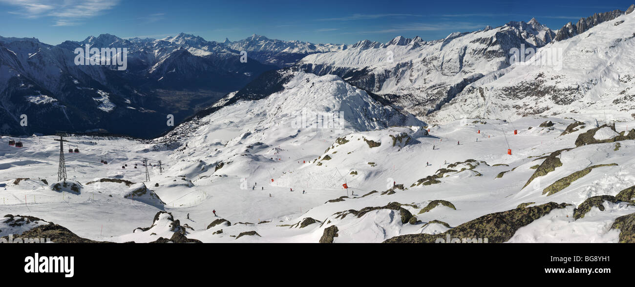 Panoramic view of the skiing area at Bettmeralp, Wallis/Valais Switzerland Stock Photo