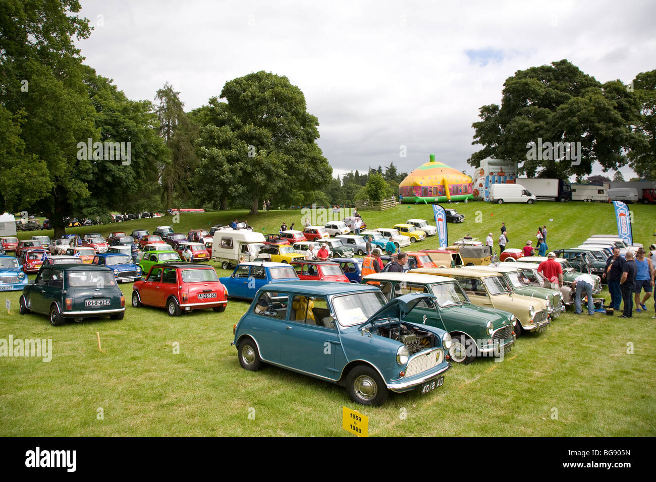 Large collection of Mini cars at 50th anniversary celebrations Glamis Castle, Scotland Stock Photo