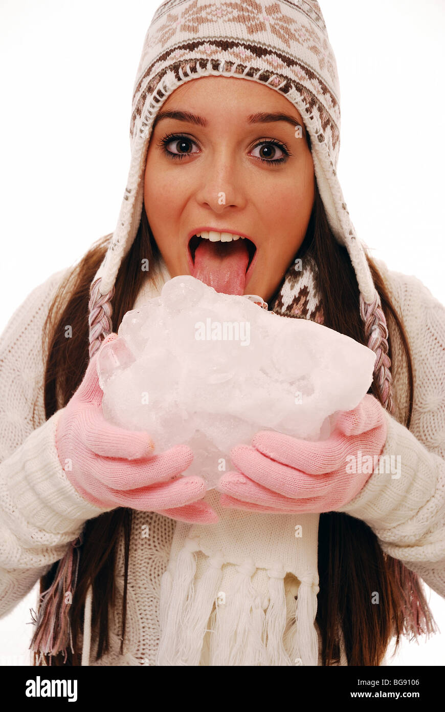 Teenage girl licking snowball hires stock photography and images Alamy
