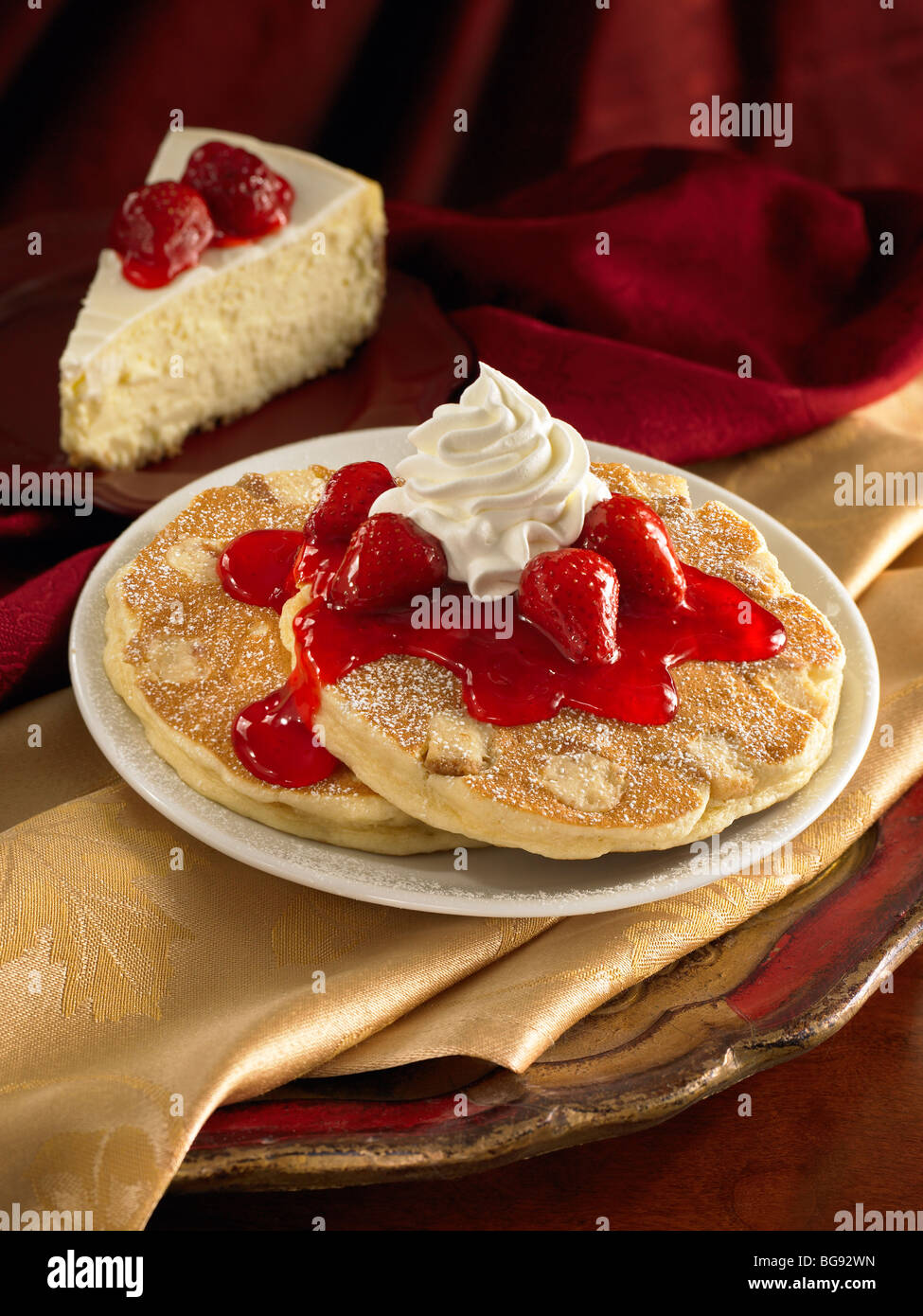 Strawberry cheese cake pancakes with whipped cream Stock Photo - Alamy