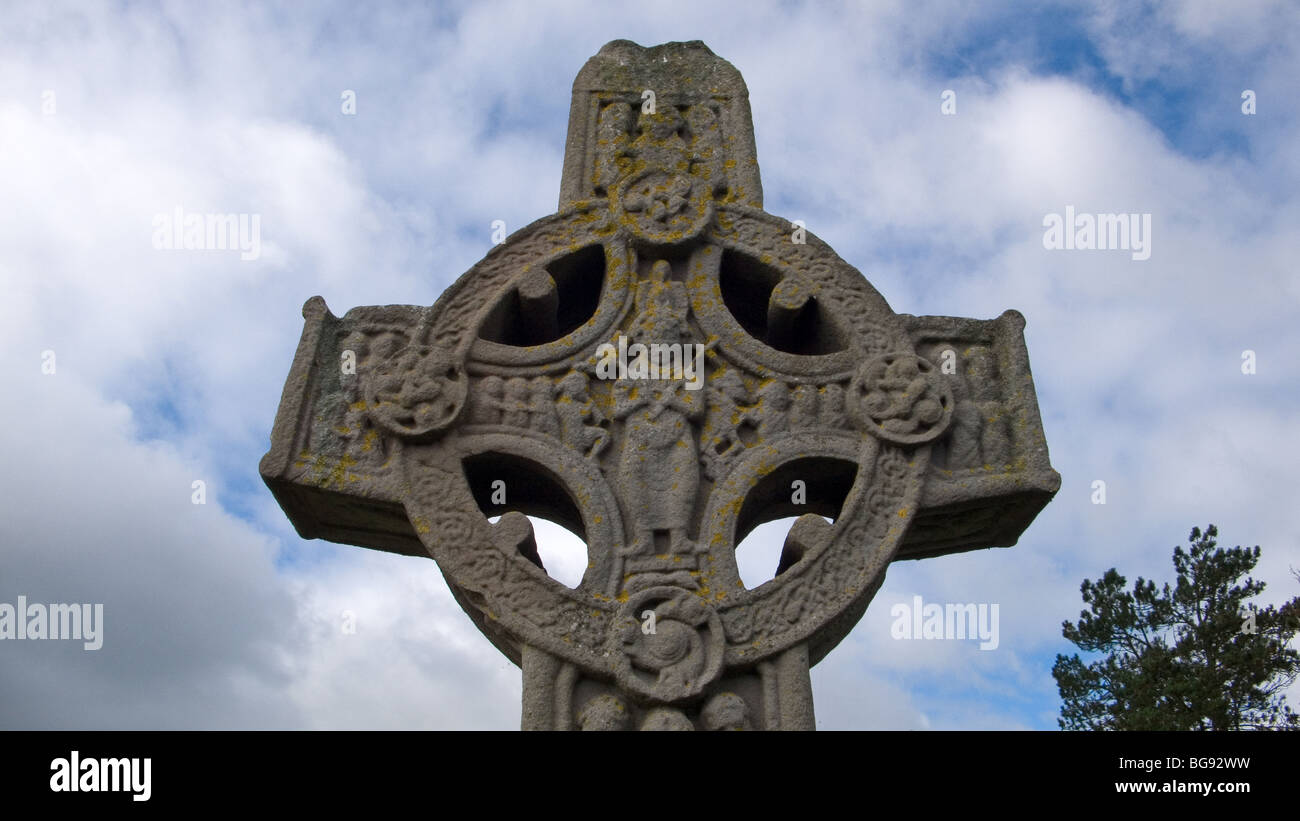 Celtic South Cross, showing Christ in Glory, Clonmacnoise, County Offaly, Republic of Ireland Stock Photo
