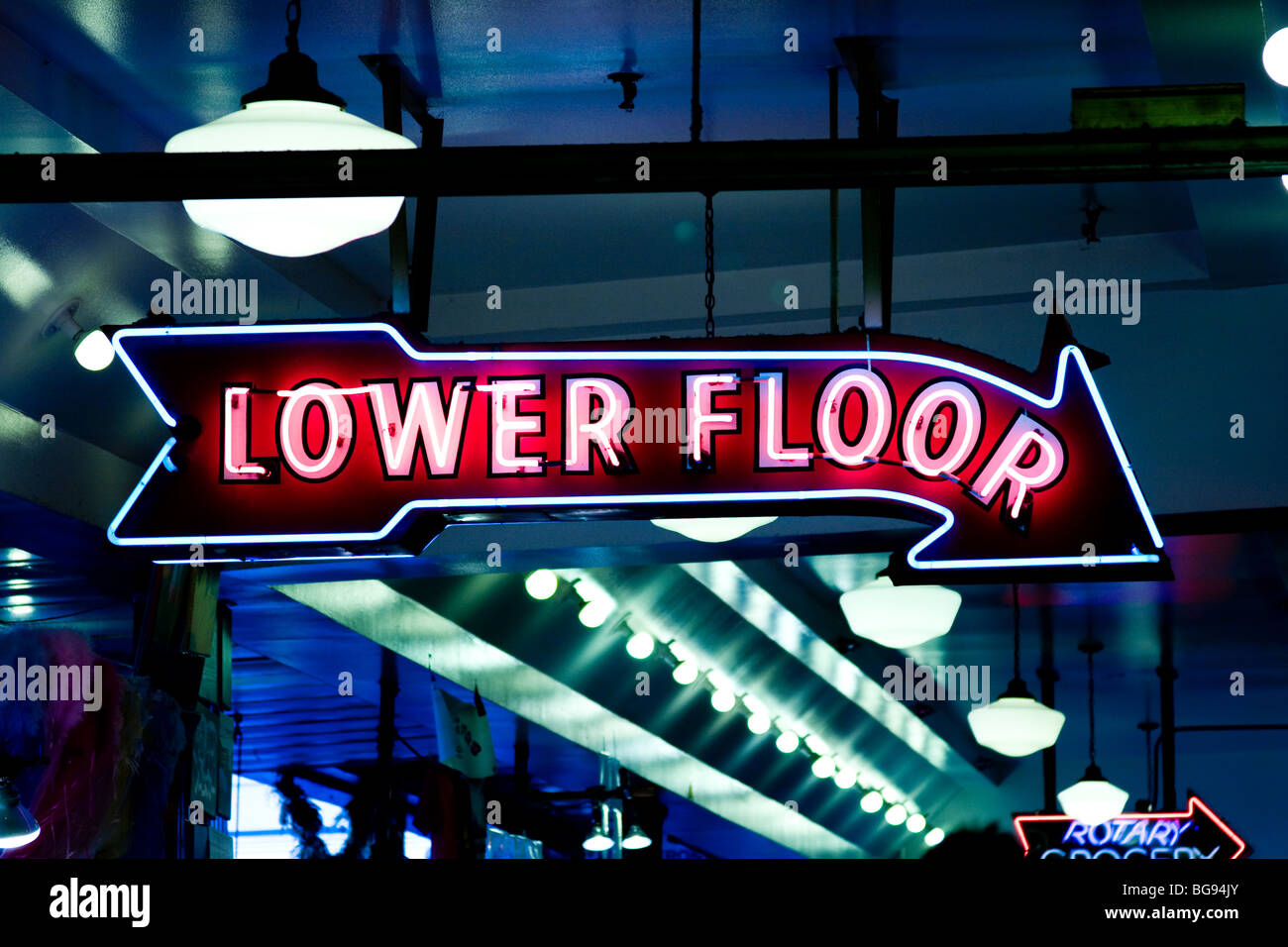 Lower Floor Arrow Sign Stock Photo