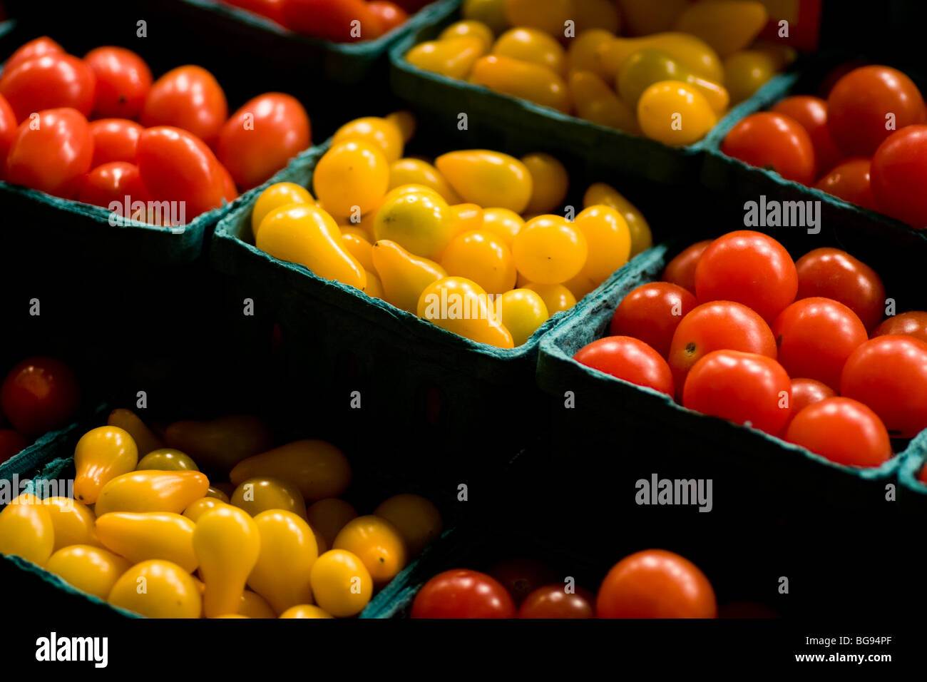Teardrop Tomatoes at Farmers Market Stock Photo