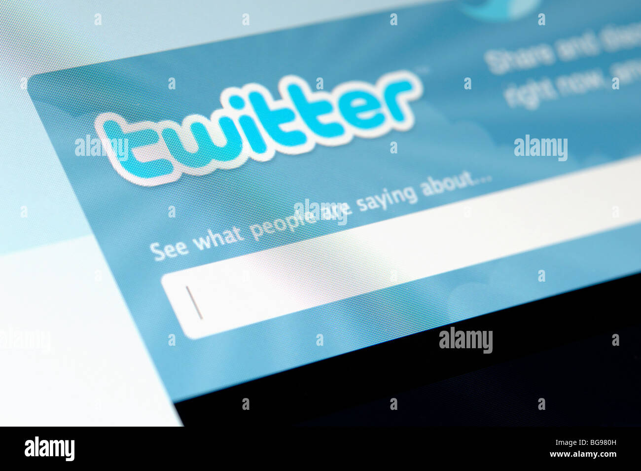 Twitter computer screen close up Stock Photo