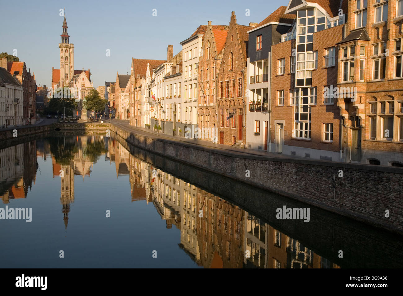 Burghers' Lodge with holds state archives (in the distance) and the Hanseatic Neighbourhood, Bruges; Belgium; Europe Stock Photo