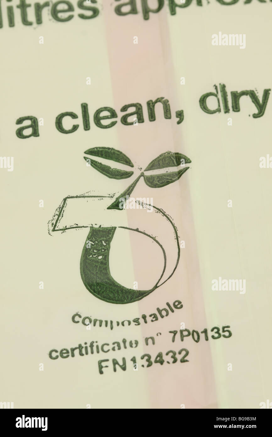 Compostable bag made from recycled waste vegetable matter Stock Photo