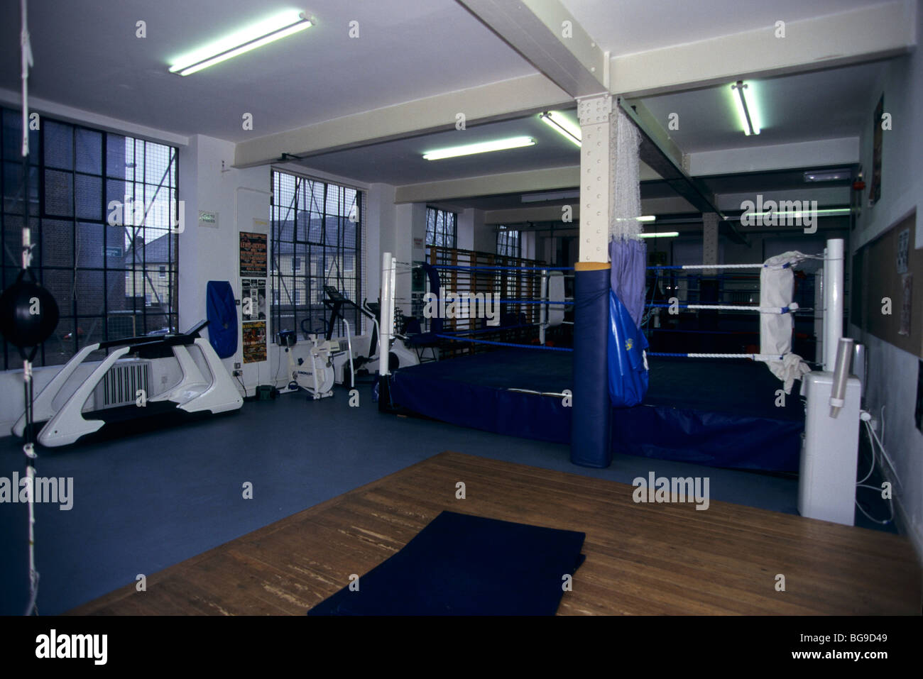 Boxing gym with training equipment Stock Photo Alamy