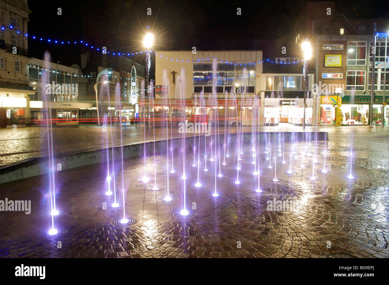 Illuminated fountain at night Blackpool Stock Photo - Alamy