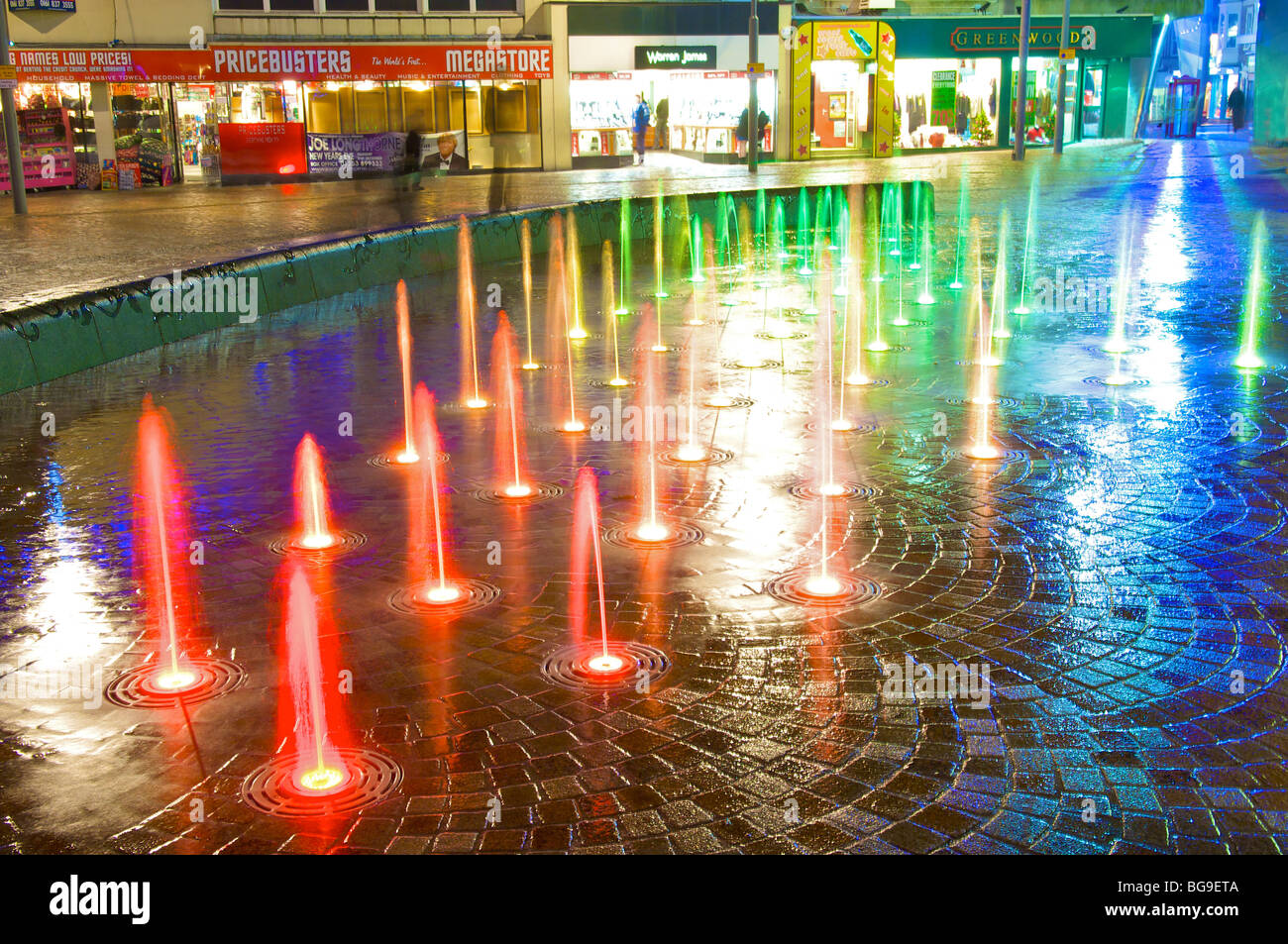 Illuminated fountain at night Blackpool Stock Photo - Alamy
