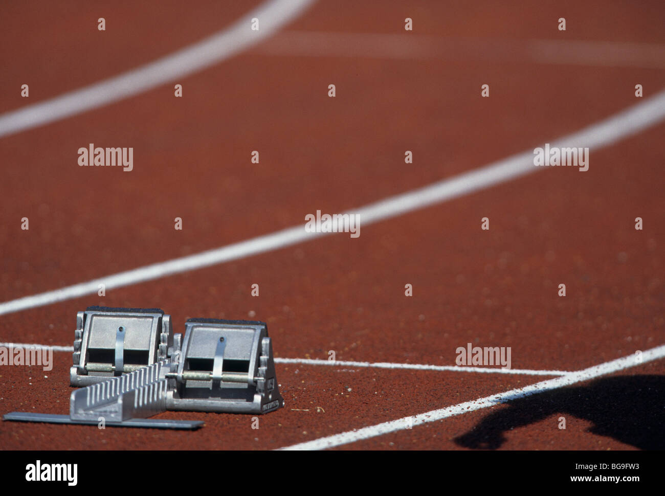 Starting block on an running track Stock Photo Alamy