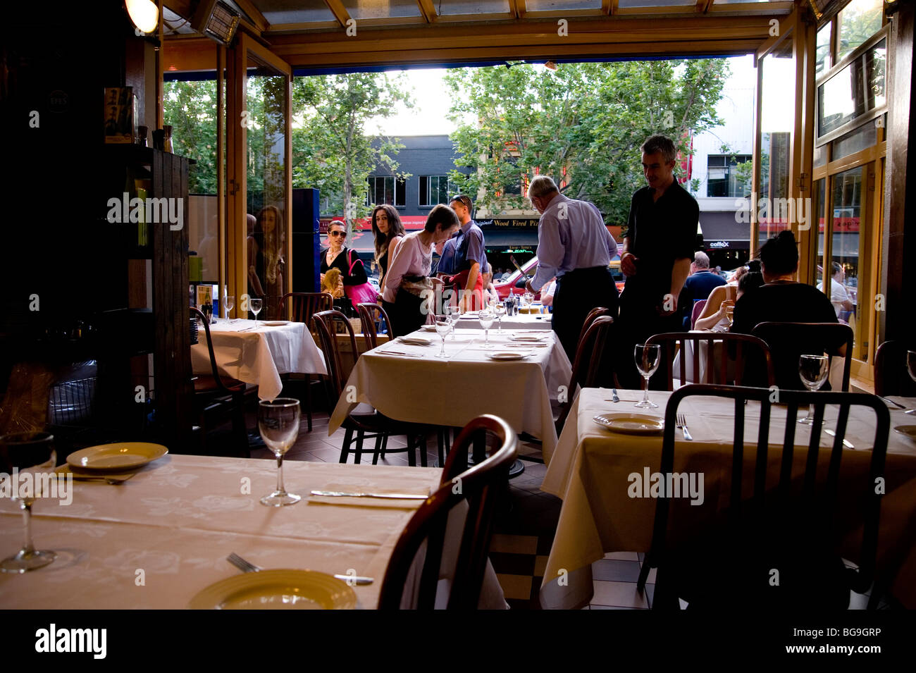 Open air restaurant Lygon street  Melbourne Stock Photo
