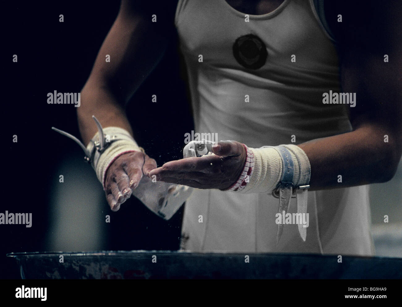 male gymnast chalking hands Stock Photo Alamy