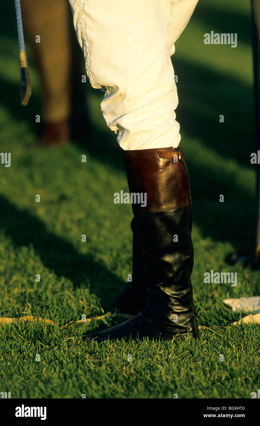 Close up of a jockeys riding boots Stock Photo Alamy