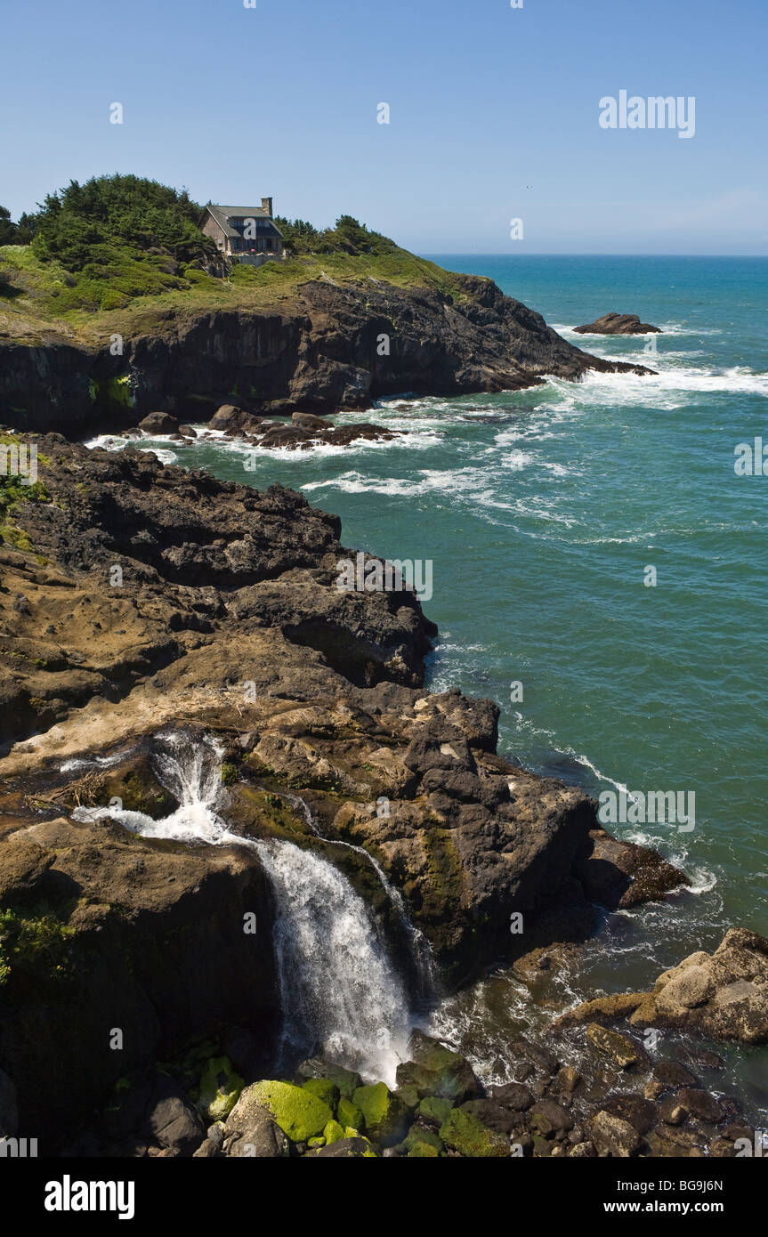 Waterfall and Rocky Creek cove on the Otter Crest Scenic Loop; central