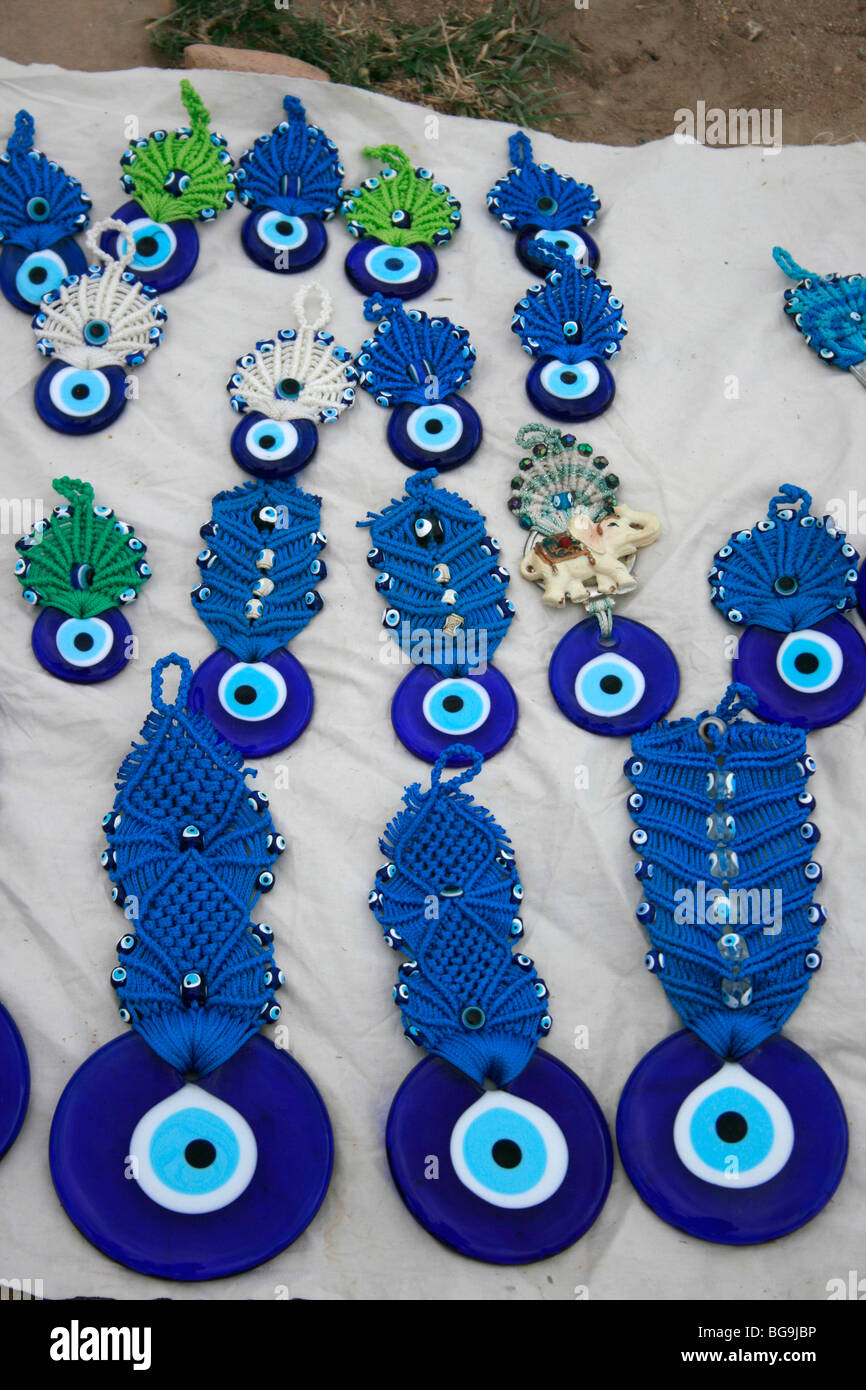 Typical Turkish evil eye amulets for sale in Perge Stock Photo
