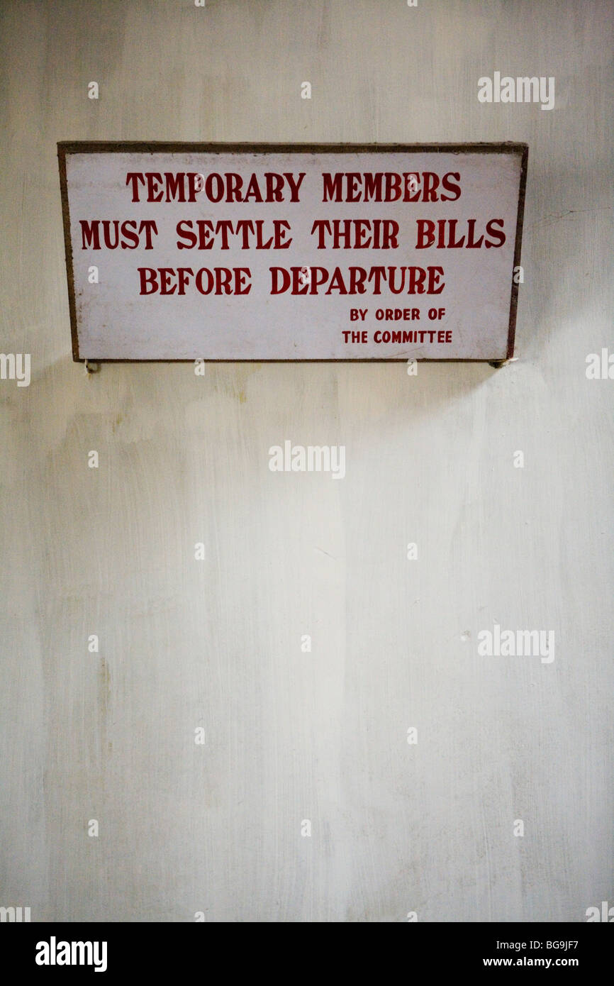 A sign at Darjeeling Planter's Club. Darjeeling, India. Stock Photo