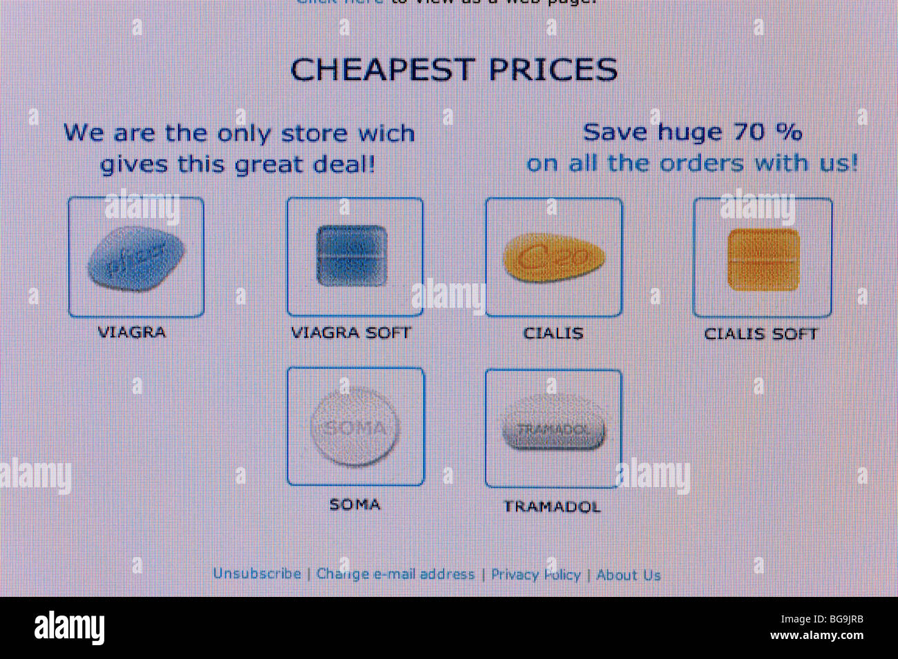 Pharmaceuticals for sale over the Internet Stock Photo