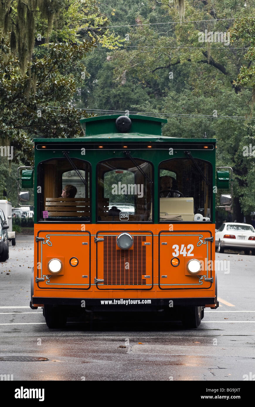 Trolley bus, Savannah, USA Stock Photo Alamy
