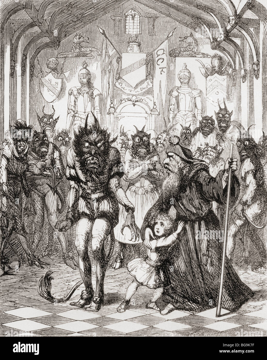 Illustration by George Cruikshank to the poem The Lay of St.Cuthbert. Stock Photo