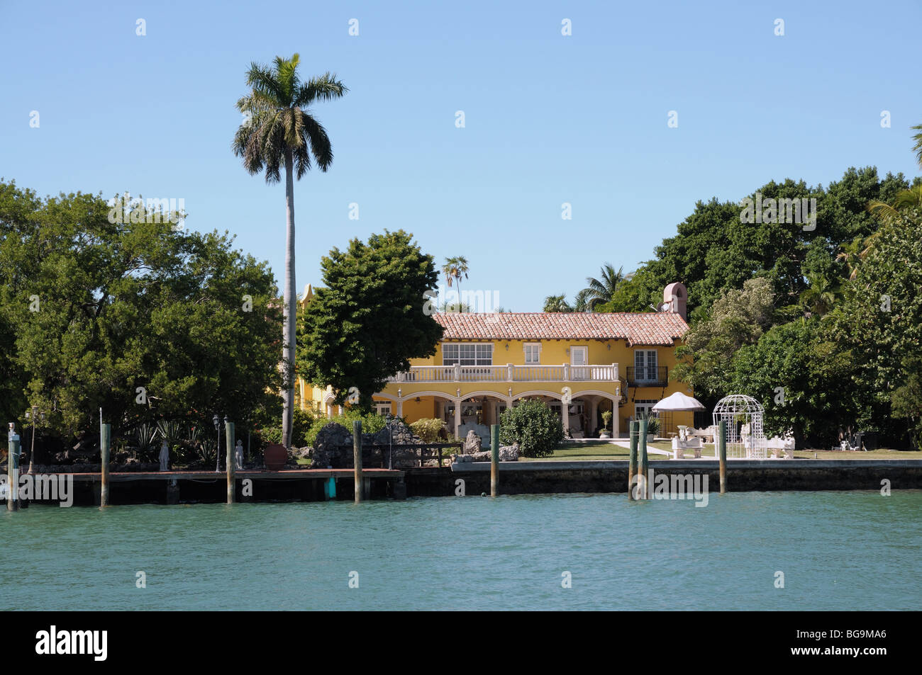 Luxury house waterside at Star Island, Miami Beach, Florida Stock Photo