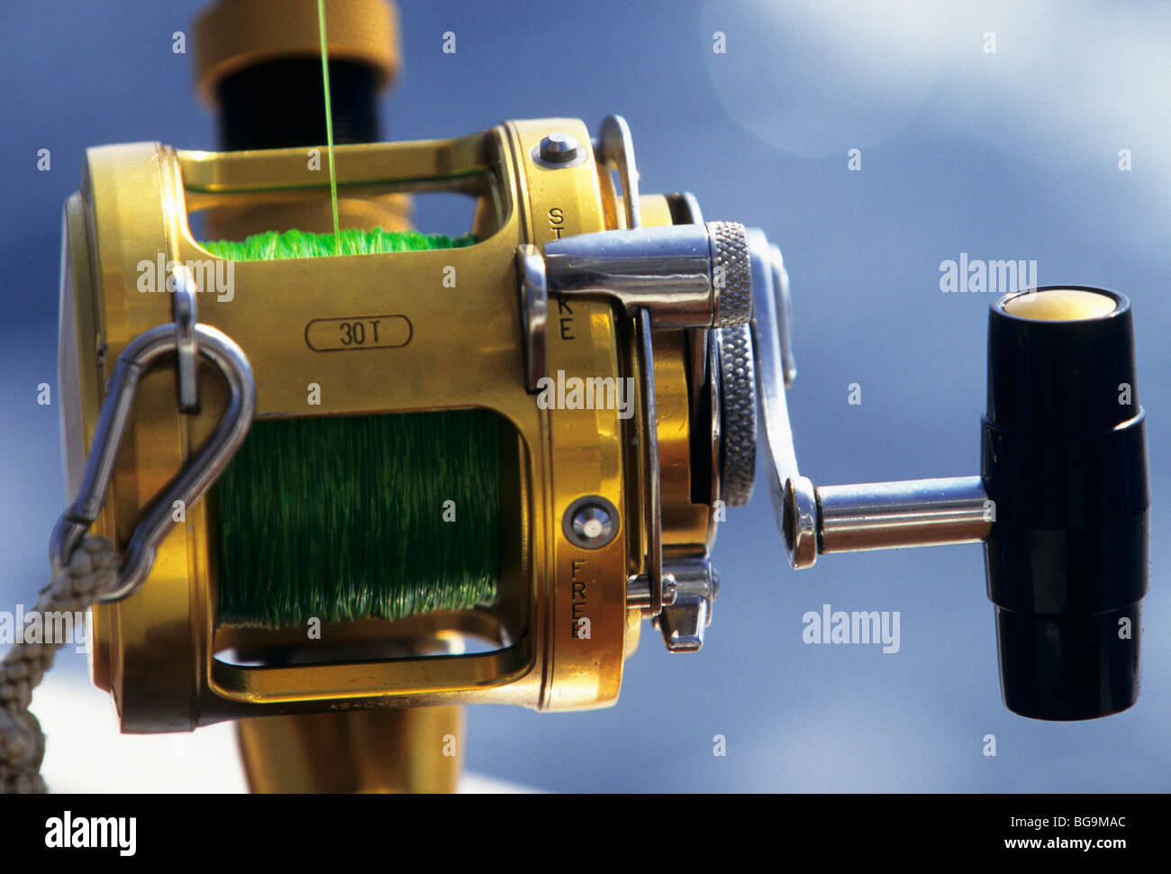 Close up of a deep sea fishing reel Stock Photo - Alamy