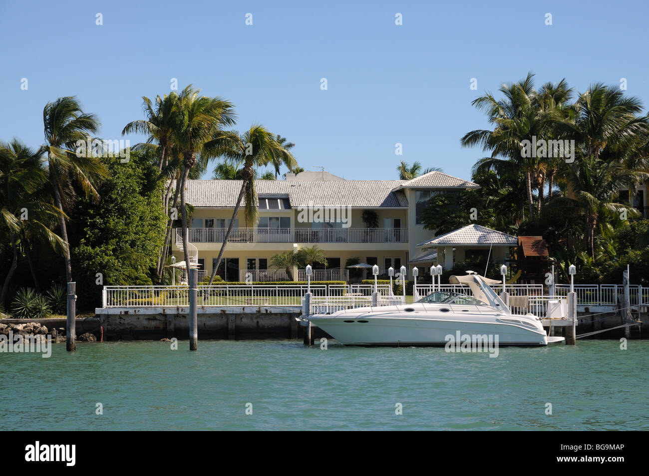 Luxury house waterside at Star Island, Miami Beach, Florida Stock Photo
