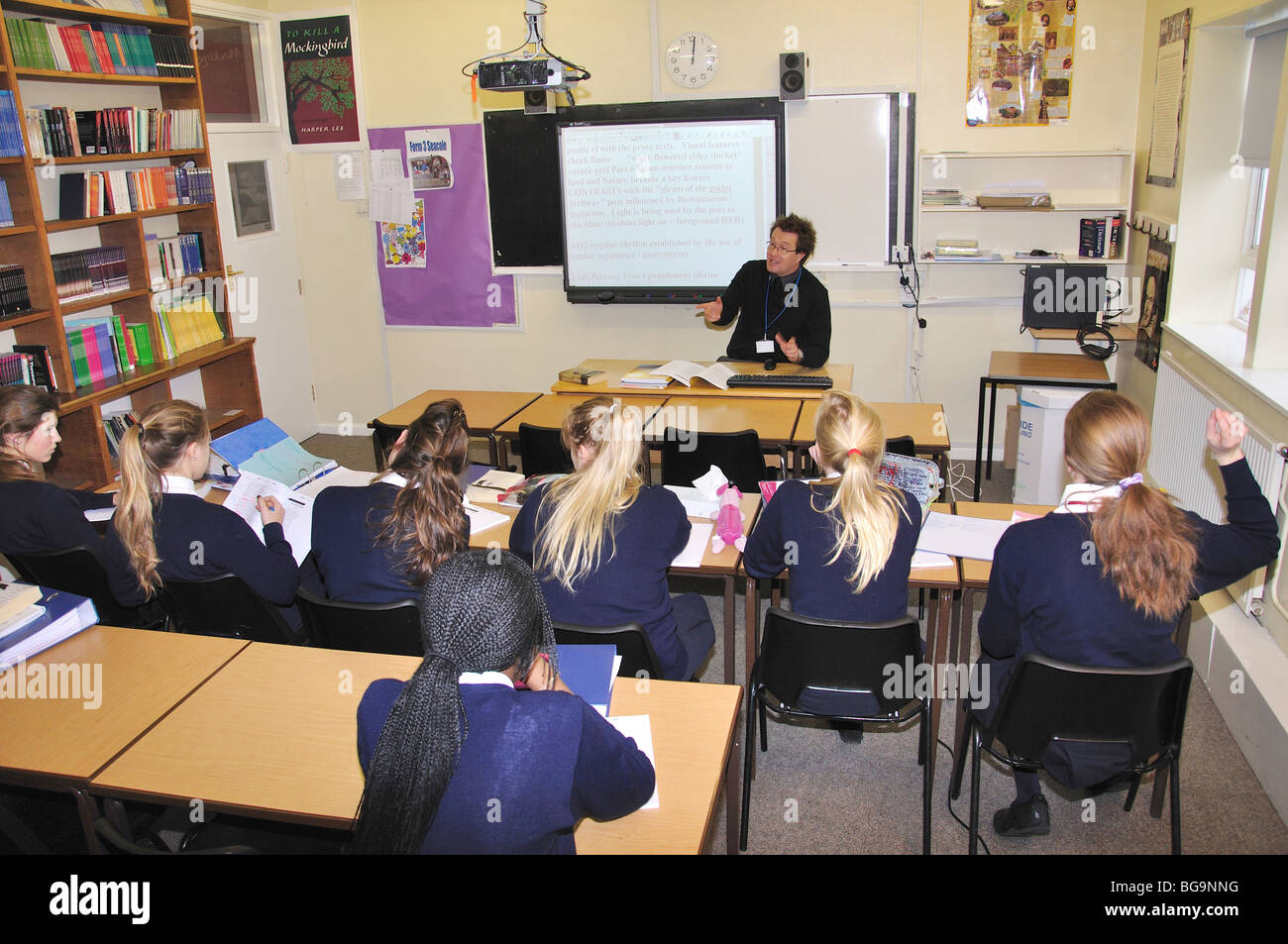 Male teacher with class, Heathfield St.Mary's School, London Road, Ascot, Berkshire, England, United Kingdom Stock Photo