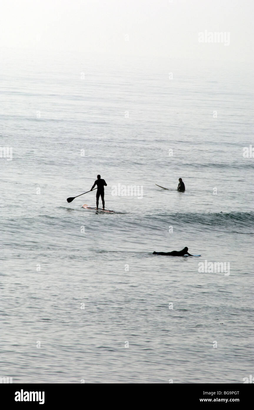 Paddle surfing in Malibu, CA Stock Photo