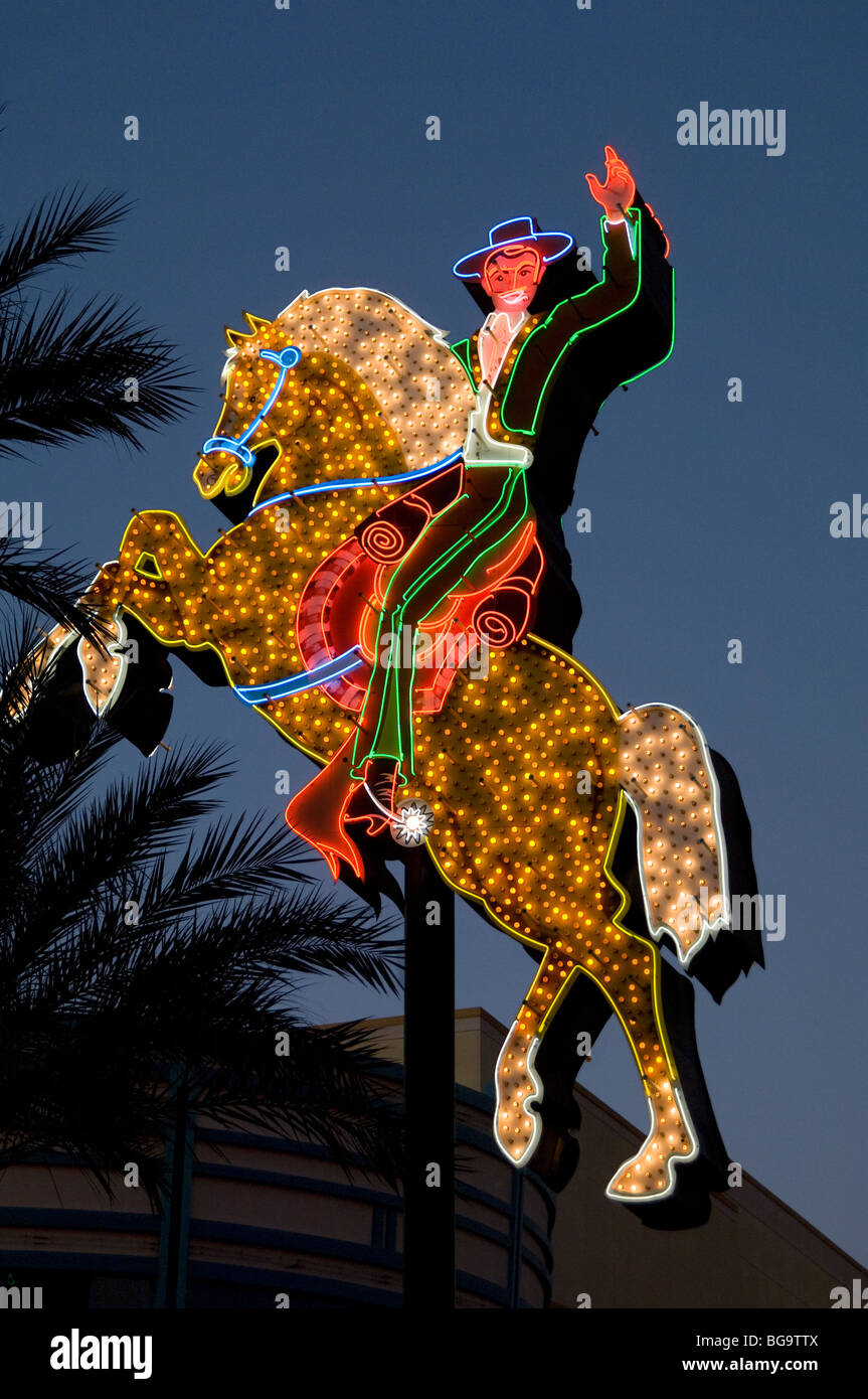 Historic neon signs on display on Fremont Street in Downtown Las Vegas Stock Photo