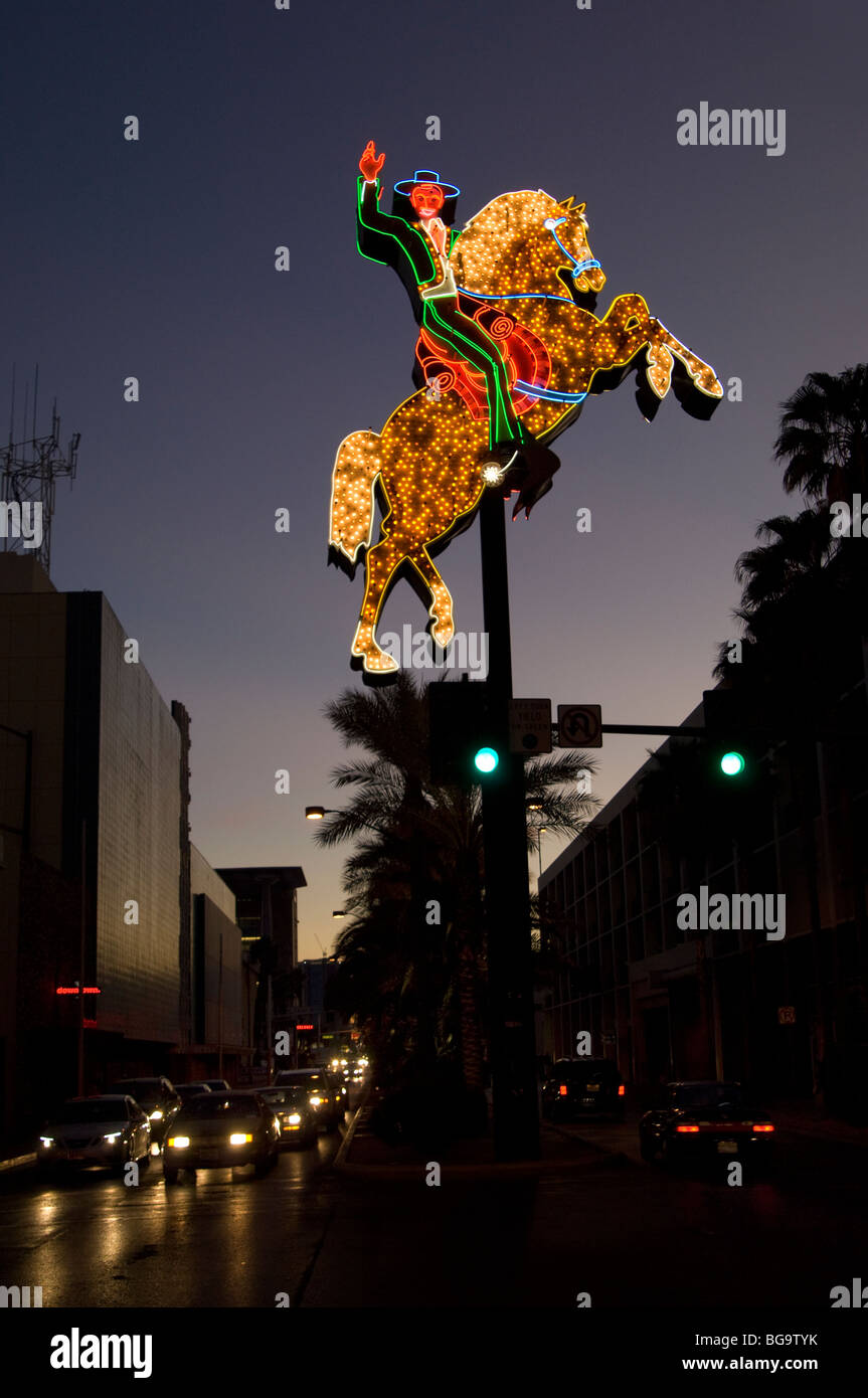 Historic neon signs on display on Fremont Street in Downtown Las Vegas Stock Photo